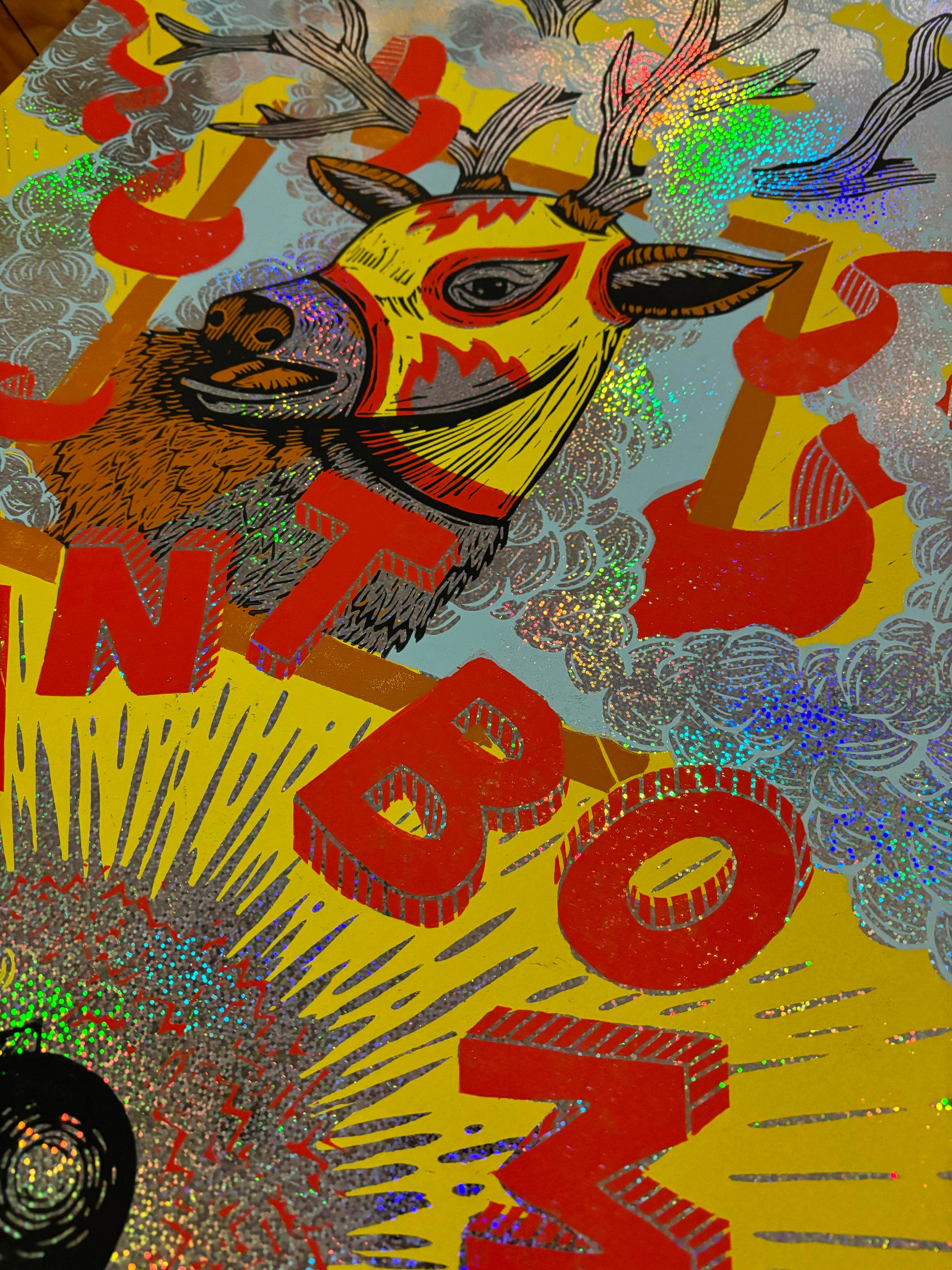 Giant Bomb x JustAJar Woodcut Poster (holofoil numbered/signed variant)